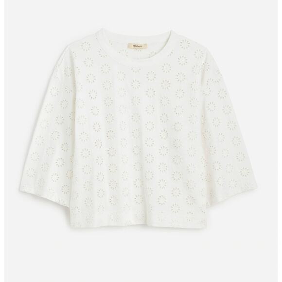 Madewell Embroidered Wide Sleeve Boxy Tee White Cotton Oversized XS NWT - Picture 5 of 13